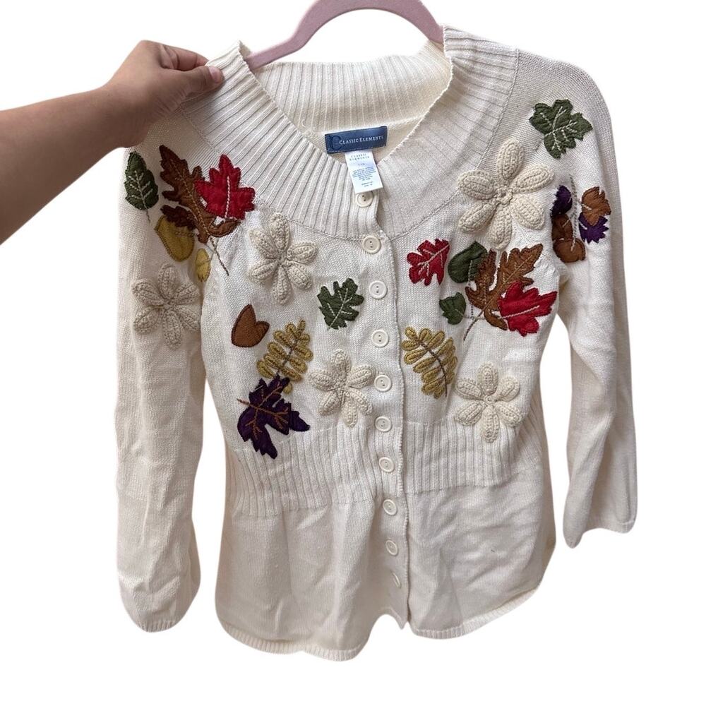 Classic Elements Fall Embroidered Floral Cardigan… - image 2
